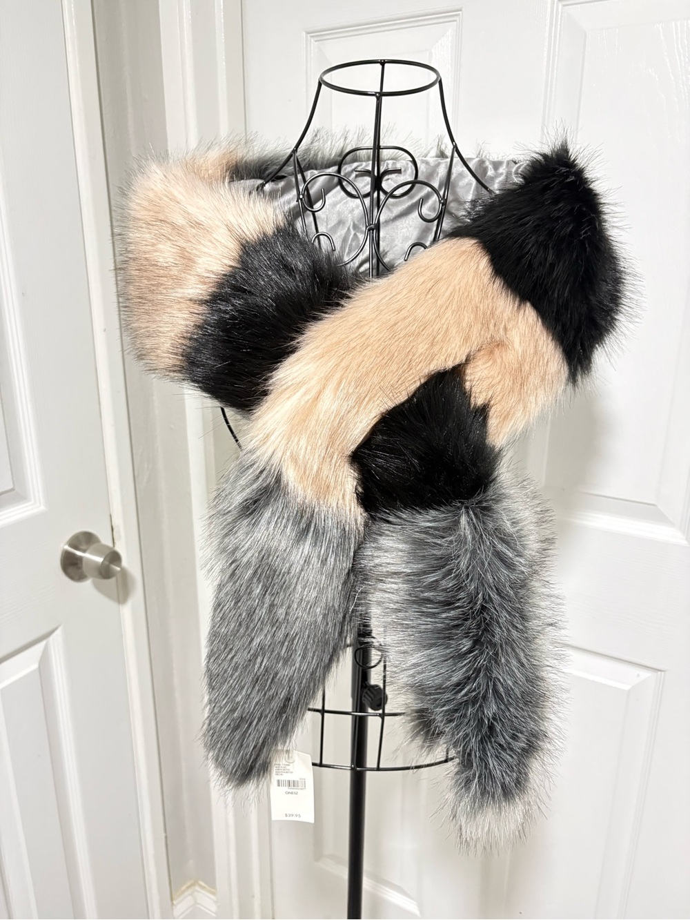 Lane Bryant Faux Fur Wrap in Black, Beige & Gray